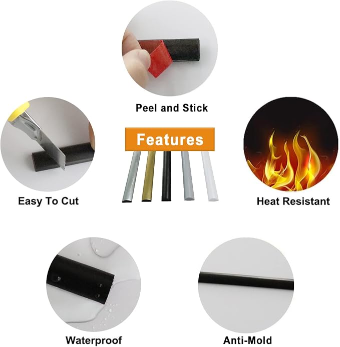 STICKGOO 10-Pack Peel and Stick Trim for Backsplash Tile Edge, 12" Tile Edge Trim Self-Adhesive Liner for Corner Decor in Black