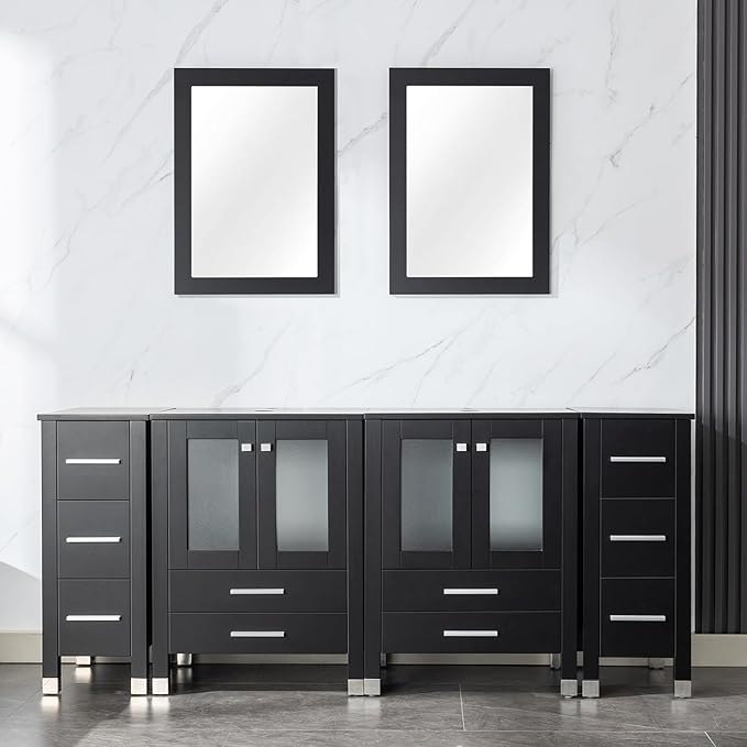 LUCKWIND 72" Double 24-in Bathroom Vanity with Sink Combo, Elegant Series with Two 12.6-in Side Cabinets, Painted Frame Without Sinks, Faucets and Mirrors, Black