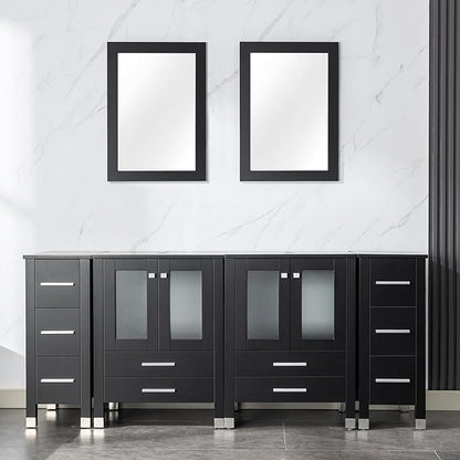 LUCKWIND 72" Double 24-in Bathroom Vanity with Sink Combo, Elegant Series with Two 12.6-in Side Cabinets, Painted Frame Without Sinks, Faucets and Mirrors, Black