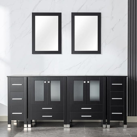 LUCKWIND 72" Double 24-in Bathroom Vanity with Sink Combo, Elegant Series with Two 12.6-in Side Cabinets, Painted Frame Without Sinks, Faucets and Mirrors, Black