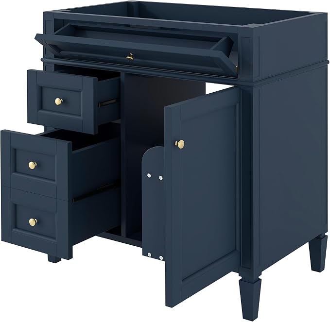 30" Bathroom Vanity Without Top Sink,Modern Freestanding Bath Storage Cabinet with 2 Soft-Close Drawers & Tip-Out Tray,Solid Wood Vanity Only w/Adjustable Shelf & Door Organizer,Blue