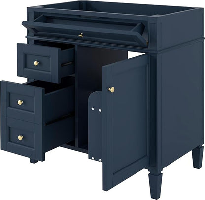 30" Bathroom Vanity Without Top Sink,Modern Freestanding Bath Storage Cabinet with 2 Soft-Close Drawers & Tip-Out Tray,Solid Wood Vanity Only w/Adjustable Shelf & Door Organizer,Blue