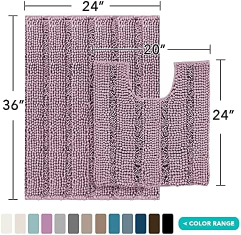2-Piece Bathroom Rug Set with U-Shaped Mat, Absorbent Chenille, Mauve/Rose