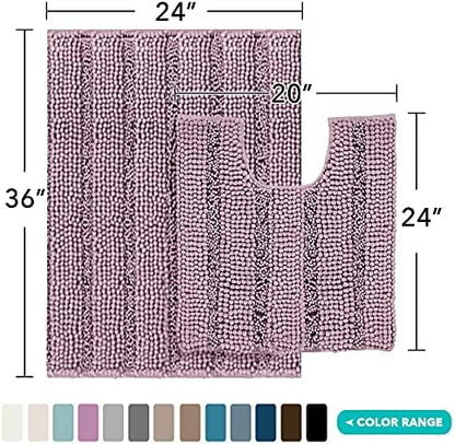 2-Piece Bathroom Rug Set with U-Shaped Mat, Absorbent Chenille, Mauve/Rose