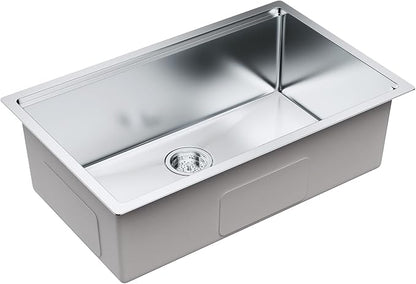 VEVOR 30 inch Kitchen Single Sink, 304 Stainless Steel Undermount Sink Drop-In Single Bowl Farmhouse Basin with Ledge & Multiple Accessories, Household Dishwasher Sinks for Prep Kitchen, Bar 30"*19"