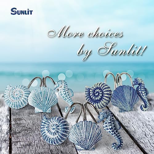 Sunlit Seashells Decorative Shower Curtain Hooks, Sky Blue Ocean Creatures Coastal Shower Curtain Rings, Resin, Nautical Bathroom Decoration Beach Shower Curtain Hooks-12 Pack