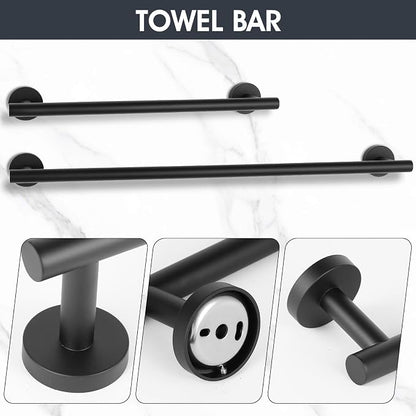 18 Piece Matte Black Bathroom Hardware Set, Towel bar Set for Bathroom | 24 inch Towel bar, Bathroom Towel Rack, Towel Ring, Toilet Paper Holder, Towel Hook, Bathroom Accessories Set