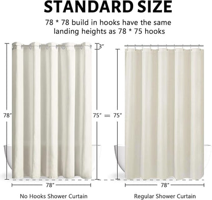 Beige Shower Curtain No Hooks Needed,Polyester Fabric Long Shower Curtain Liner 78 Length with 10 Plastic Split Grommets,Machine Washable & Waterproof Bathroom Curtains with Hotel Style,78x78 Inch