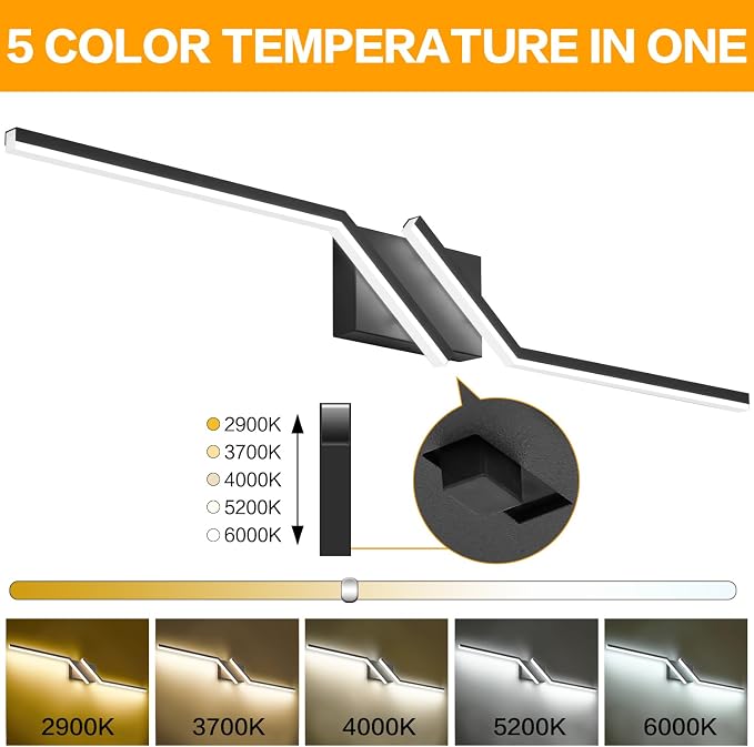 Modern Bathroom Vanity Light Matte Black Vanity Lighting Fixtures 40 Inch LED 5CCT Dimmable Lighting Fixtures Over Mirror