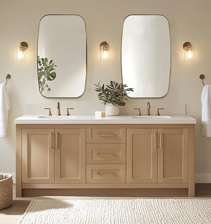 24x40” Gold Bathroom Mirror, Oblong Brass Mirror with Stainless Steel Metal Frame, Brushed Gold Oval Vanity Mirror for Over Sink, Modern Anti Rust Wall Mounted