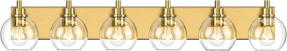 IZORRO Bathroom Light Fixtures, 6-Light Brushed Gold Vanity Light, Modern Wall Sconces with Globe Clear Glass Shade, Vanity Lighting Fixtures Over Mirror,E26 Bulb Socket