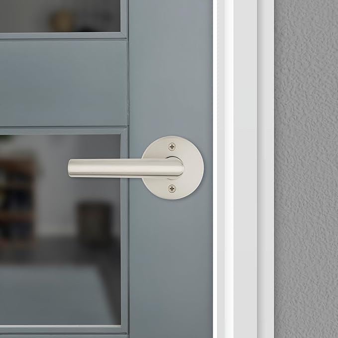 Kwikset Milan Dummy Door Handle, Single Sided Lever for Closets, French Double Doors, and Pantry, Satin Nickel Non-Turning Reversible Interior Push/Pull Lever
