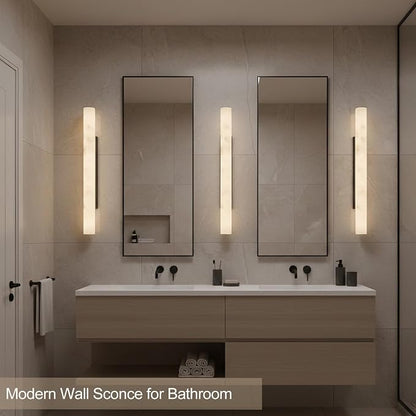 Alabaster Wall Sconce Black, 36" Large Matte Black Linear Sconce, Durable Modern Wall Sconces for Bathroom Vanity, Dimmable 3000K Faux Alabaster Lighting for Living Room, Bedroom, Stairs (1 Pack)
