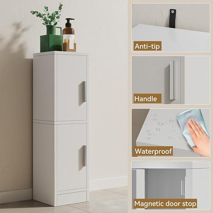 IBUYKE Small Bathroom Storage Cabinet, Narrow Beside Tolite Cabinet with 2 Doors & Adjustable Shelf, Small Bathroom Organizer, Space-Saving Storage Solution for Toilet, Laundry Room UWBS002W