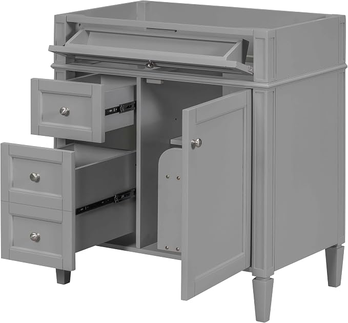 30" Bathroom Vanity Without Top Sink,Modern Freestanding Bath Storage Cabinet with 2 Soft-Close Drawers & Tip-Out Tray,Solid Wood Vanity Only w/Adjustable Shelf & Door Organizer,Grey