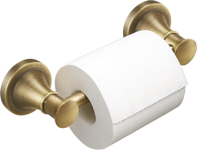 Bathroom Toilet Paper Holder Wall Mount Tissue Holder Antique Brass | Rustproof Toilet Tissue Roll Holder, Flexible Double Post Pivoting Handle, Bathroom Accessories SUS304 Stainless Steel