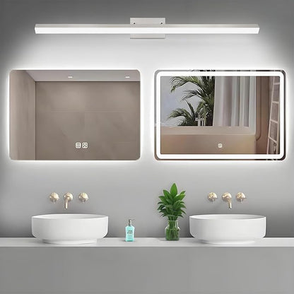 36-Inch Modern LED Bathroom Lights Fixtures, Dimmable 36W 6000K Cool White Makeup Vanity Lighting, Brushed Nickel Vanity Light, Adjustable Bathroom Light Bar Over Mirror