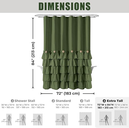 Seasonwood Sage Green Shower Curtain for Bathroom Cute Ruffle Shower Curtain 72 X 84 Inches Farmhouse Shower Curtains with Buttons & Green Ruffles