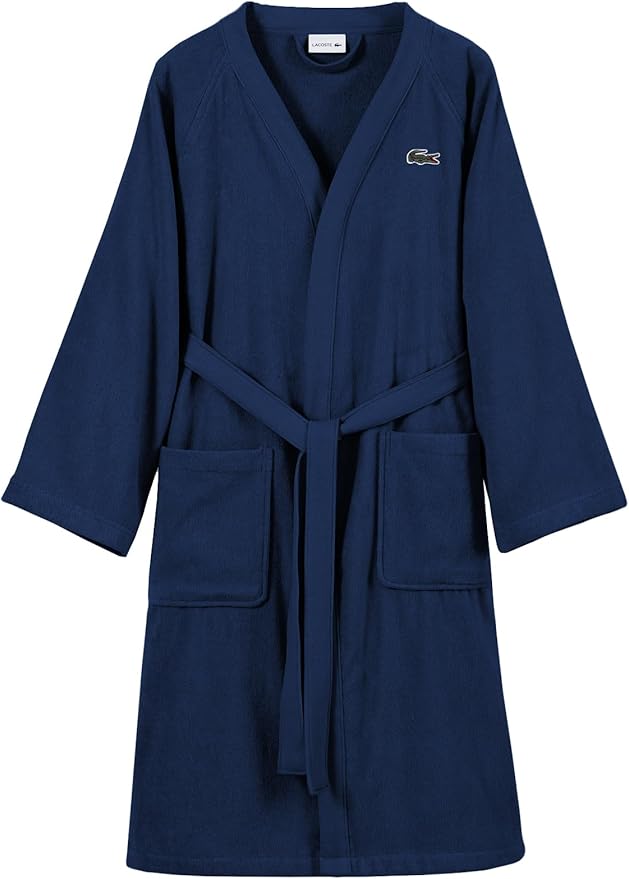 Lacoste Classic Pique Bath Robe, 100% Soft Cotton Terry, Unisex Adult Bathrobe, Absorbent & Quick Drying, One Size Fits Most