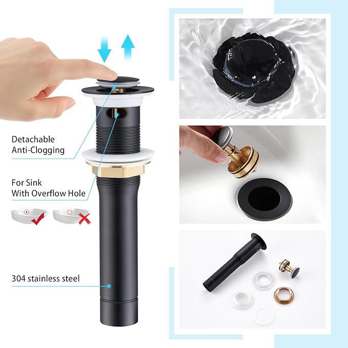 CREA Widespread Bathroom Faucet Black 3 Hole Sink Faucet 8 inch with Pop Up Drain 2 Handle 4 inch Faucets for Vanity Lavatory Basin Restroom Bath Sink