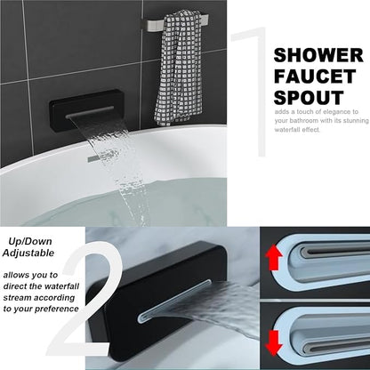 Enga Dual Shower Head System with Tub Spout, Ceiling Mount 10 Inch Shower Head with 6 Inch Wall Mount Shower Head, 4 Way Diverter Shower Faucet with 2 in 1 Handheld, Matte Black