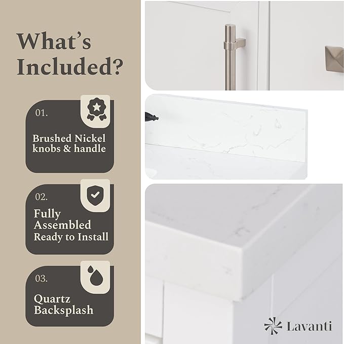Lavanti Oakford 84 Inch Bathroom Vanity with Sink – Stylish White Vanity Bathroom with Storage Cabinet – Modern Bathroom Vanities with Double Vanity Sink & Quartz Countertop