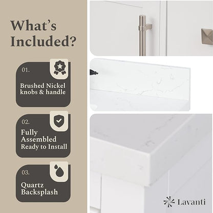 Lavanti Oakford 84 Inch Bathroom Vanity with Sink – Stylish White Vanity Bathroom with Storage Cabinet – Modern Bathroom Vanities with Double Vanity Sink & Quartz Countertop