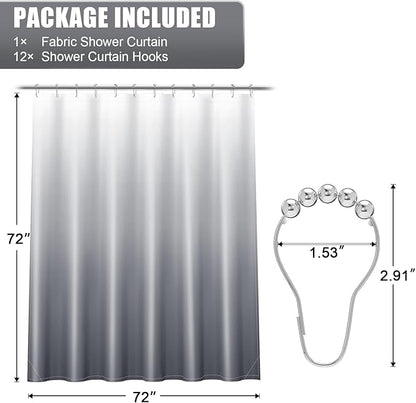 OLANLY Luxury Grey and White Ombre Shower Curtain Sets with 12 Hooks, Waterproof and Washable Decorative Shower Curtains for Bathroom, 72x72 Inches