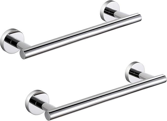 SEIDO 12 Inch Polished Chrome Towel Bar (2-Pack) for Small Spaces, Double Locking Anti-Drop Bathroom Towel Holder, SUS 304 Stainless Steel Towel Rack Wall Mounted, 9.6" Usable Length, Mounting Kit