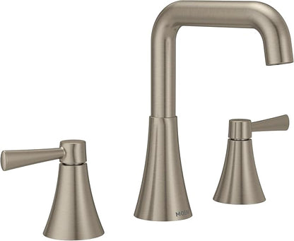 Moen Ronan Spot Resist Brushed Nickel Two-Handle Widespread Modern Double Bend Bathroom Faucet, Valve Included, 84026SRN