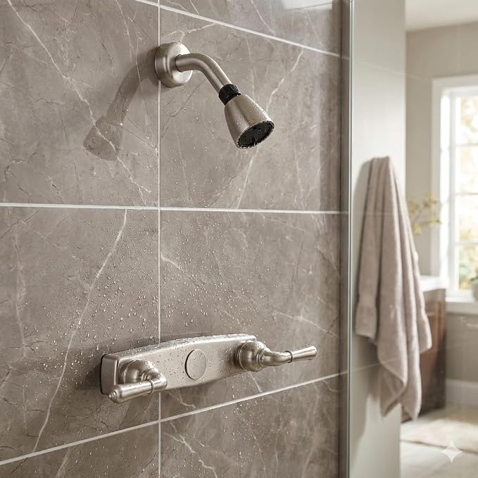 Laguna Brass 3320BN/4010BN Mobile Home Two Handle 8″ Shower Diverter with Matching Shower Head/Arm/Flange Brushed Nickel Finish