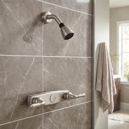 Laguna Brass 3320BN/4010BN Mobile Home Two Handle 8″ Shower Diverter with Matching Shower Head/Arm/Flange Brushed Nickel Finish