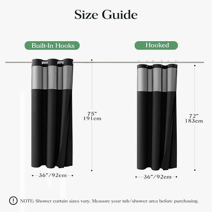 Black Hook Free Waffle Shower Curtain & Snap-in Fabric Liner,36x75 | Less Time to install, 3 in 1 Fabric Shower Curtain and Liner Set with Magnets, Stall, Shower Curtains for Bathroom