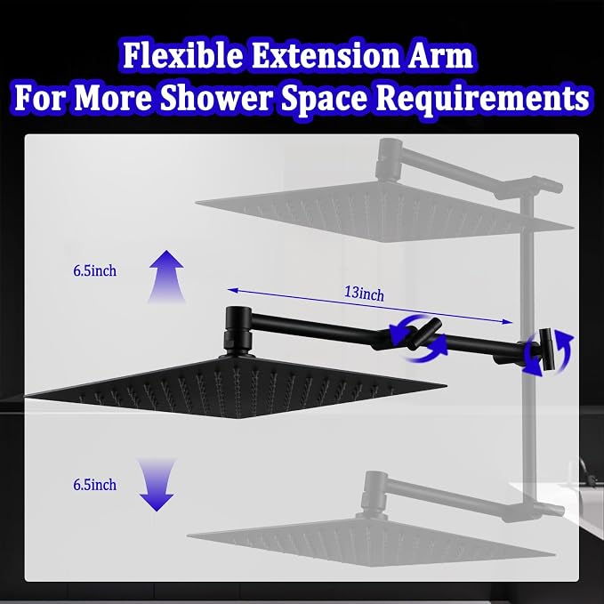 All Metal Rain Shower Head with Handheld Combo, YDmeet 10 Inch Rainfall Shower Head, Stainless Steel Hand Wand, 3 Setting Diverter, Adjustable Extension Arm w/Lock Joints, 71" Extra Long Hose, Black
