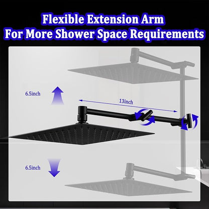 All Metal Rain Shower Head with Handheld Combo, YDmeet 10 Inch Rainfall Shower Head, Stainless Steel Hand Wand, 3 Setting Diverter, Adjustable Extension Arm w/Lock Joints, 71" Extra Long Hose, Black