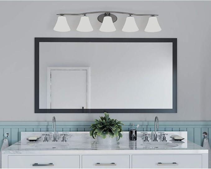Progress Lighting P2016-09 Bravo 5-Lt. Bath and Vanity Fixture with Etched glass shades,Brushed Nickel