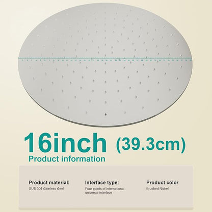 All Metal Rain Shower Head - Heavy Duty Stainless Steel, Easy Install, High Water Flow, Ultra-Thin Modern Design for Bathroom (Brushed Nickel, 16)