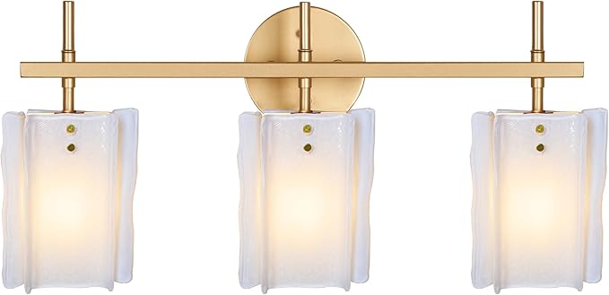 3-Light Milk Glass Bathroom Vanity Light, Gold Bathroom Light Fixture Over Mirror, Modern Vintage Vanity Lights for Bathroom, Mirror Cabinets, Powder Room, Living Room, 23.6" L