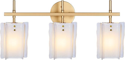 3-Light Milk Glass Bathroom Vanity Light, Gold Bathroom Light Fixture Over Mirror, Modern Vintage Vanity Lights for Bathroom, Mirror Cabinets, Powder Room, Living Room, 23.6" L