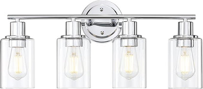 4-Light Chrome Bathroom Light Fixture Over Mirror,4-Light Chrome Vanity Lights for Bathroom 4 Bulb Wall Light Over Sink Cabinet
