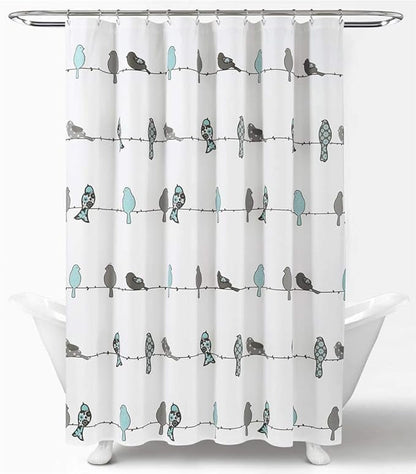Lush Decor Rowley Birds Shower Curtain, 72” W x 72” L, Blue & Gray - Colorful Floral Bird Pattern - Whimsical & Playful Bird Shower Curtain - Farmhouse, Coastal, & Boho Bathroom Decor