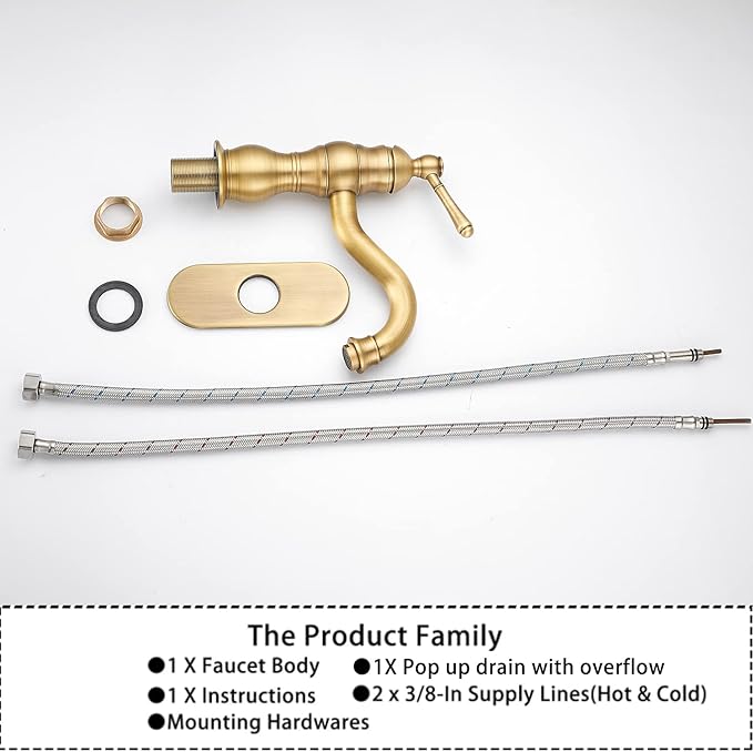 Antique Brass Bathroom Faucet GGStudy 360° Swivel Bathroom Vanity Faucet Single Handle One Hole Basin Matching Pop Up Drain with Overflow