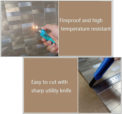 XUANINY Peel and Stick Tile Backsplash Self- Adhesive Wall Tiles Aluminum Mosaic Sticker for Kitchen (11.33"x11.92" Per Sheet, Pack of 8 pcs) (Frosted Champagne+Frosted Silver 8)