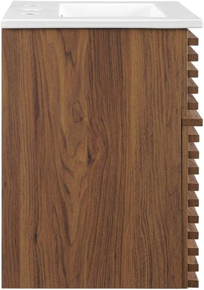 Modway Render 18" Wall-Mount Bathroom Vanity in Walnut White
