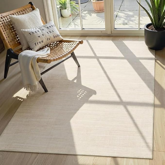 Garvee Washable Area Rug for Living Room 4x6 Modern Solid Color Rug, Beige | Non Slip Non Shedding Stain Resistant Neutral Low Pile Foldable Soft Rugs for Entryway Nursery Bedroom Dining Room