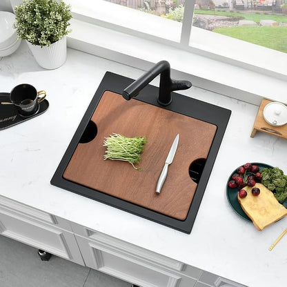 15x15 Black Drop In Bar Sink Workstation,Quartz Outdoor Rv Wet Bar | 15 Inch Single Bowl Small Drop In Kitchen Sinks with Cutting Board,Quartz Composite, Rust-Proof & Easy Clean