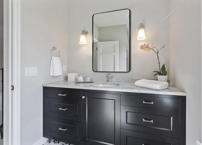 Wall Mirror for Bathroom, 30"x40" Black Bathroom Mirror, Modern Rounded Rectangle Metal Frame Mirror for Vanity, Matte Stainless Steel