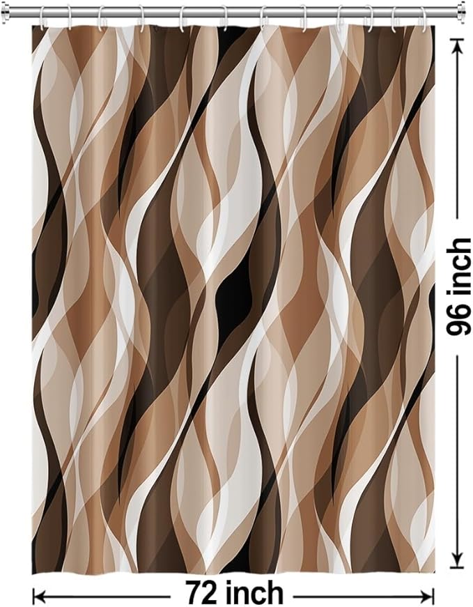 Brown Shower Curtain, Modern Abstract Grey and Brown Striped Shower Curtain Set for Bathroom Waterproof Tan Shower Curtain with Hooks, 72x96 Inch
