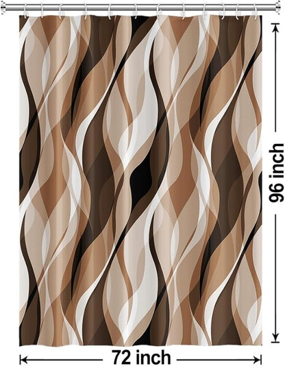 Brown Shower Curtain, Modern Abstract Grey and Brown Striped Shower Curtain Set for Bathroom Waterproof Tan Shower Curtain with Hooks, 72x96 Inch