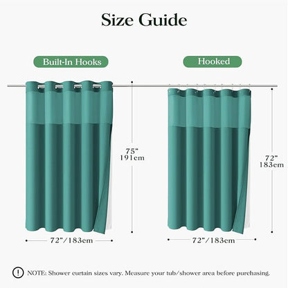 Seaweed Green Hook Free Waffle Shower Curtain & Snap Liner,72x75 | Less Time to install, 3 in 1 Fabric Shower Curtain and Liner Set with Magnets, Mesh Top Window, Shower Curtains for Bathroom